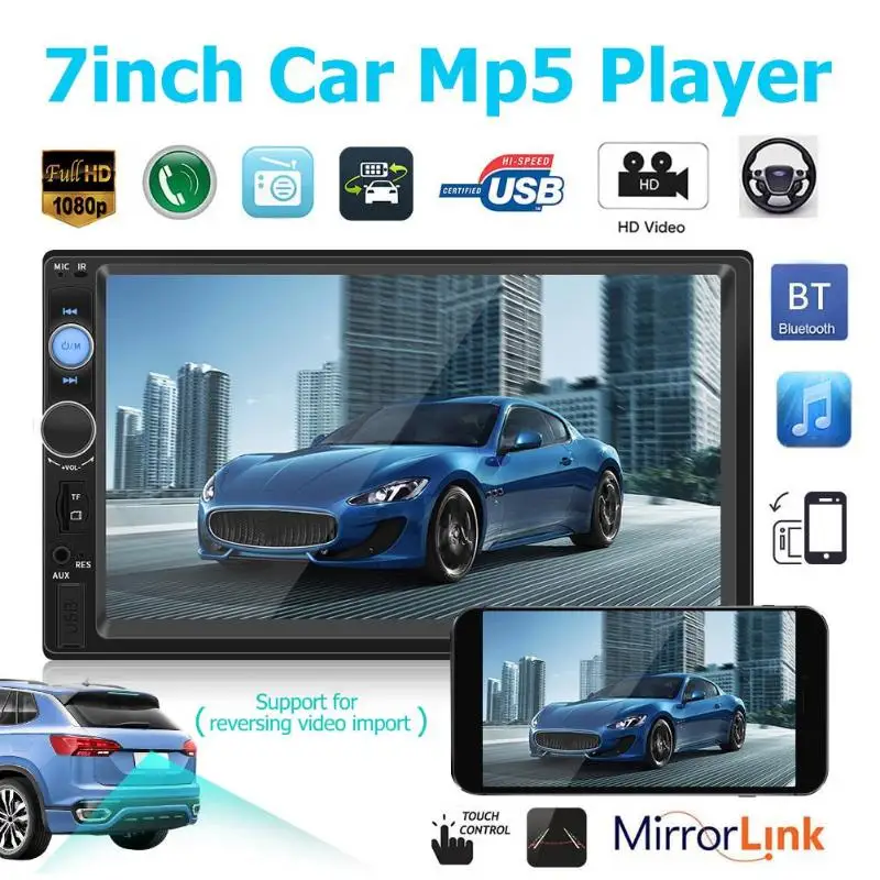 

7010B 7 inch 2Din Bluetooth Car MP5 Player Universal Car FM Radio Head Unit AUX Input Touch Screen Multimedia Player Rear Camera