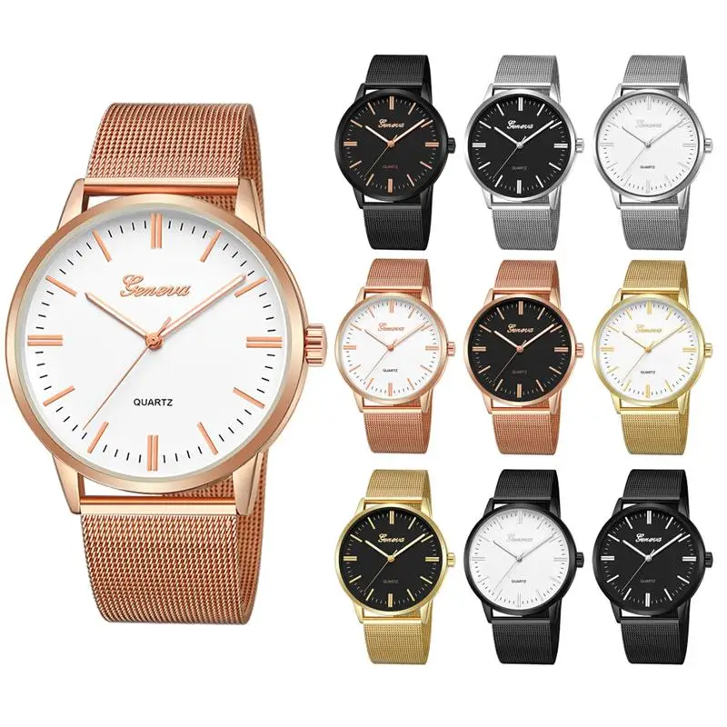 

GENEVA Slim Women Watch Mesh Band Stainless Steel Analog Quartz Wristwatch Luxury Minimalist Lady Unisex Silver Watches