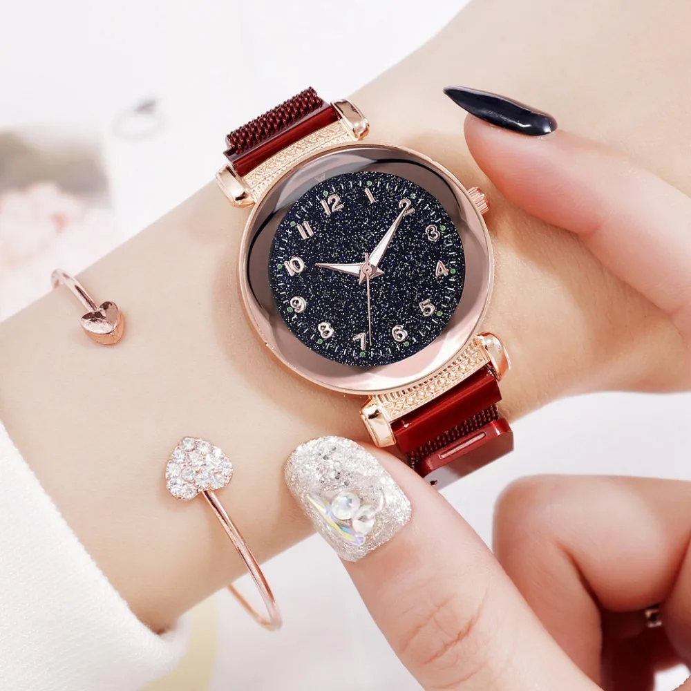 

Luxury Rose Gold Women's Watches Fashion Starry Sky Ladies Magnet Watch Waterproof Female Wristwatch For Gift Clock Dropshipping