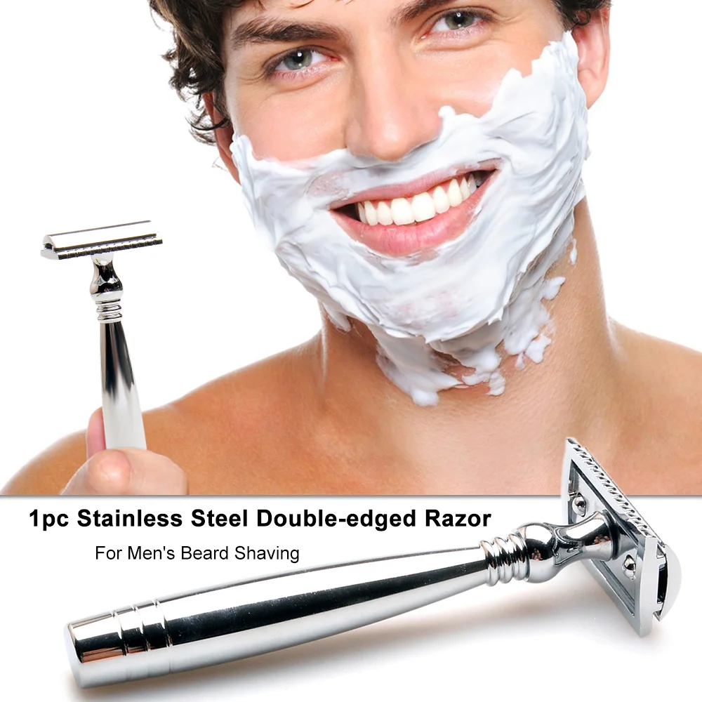 1pc Double edged Razor Double sided Stainless Steel Trimmer Men's Traditional Beard Razor Metal