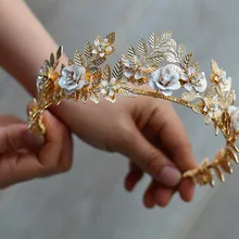 Короны в стиле барокко золотой лист цветок повязка на голову украшения для волос Свадебные аксессуары Принцесса Тиара для женщин свадебный головной убор повязки на голову