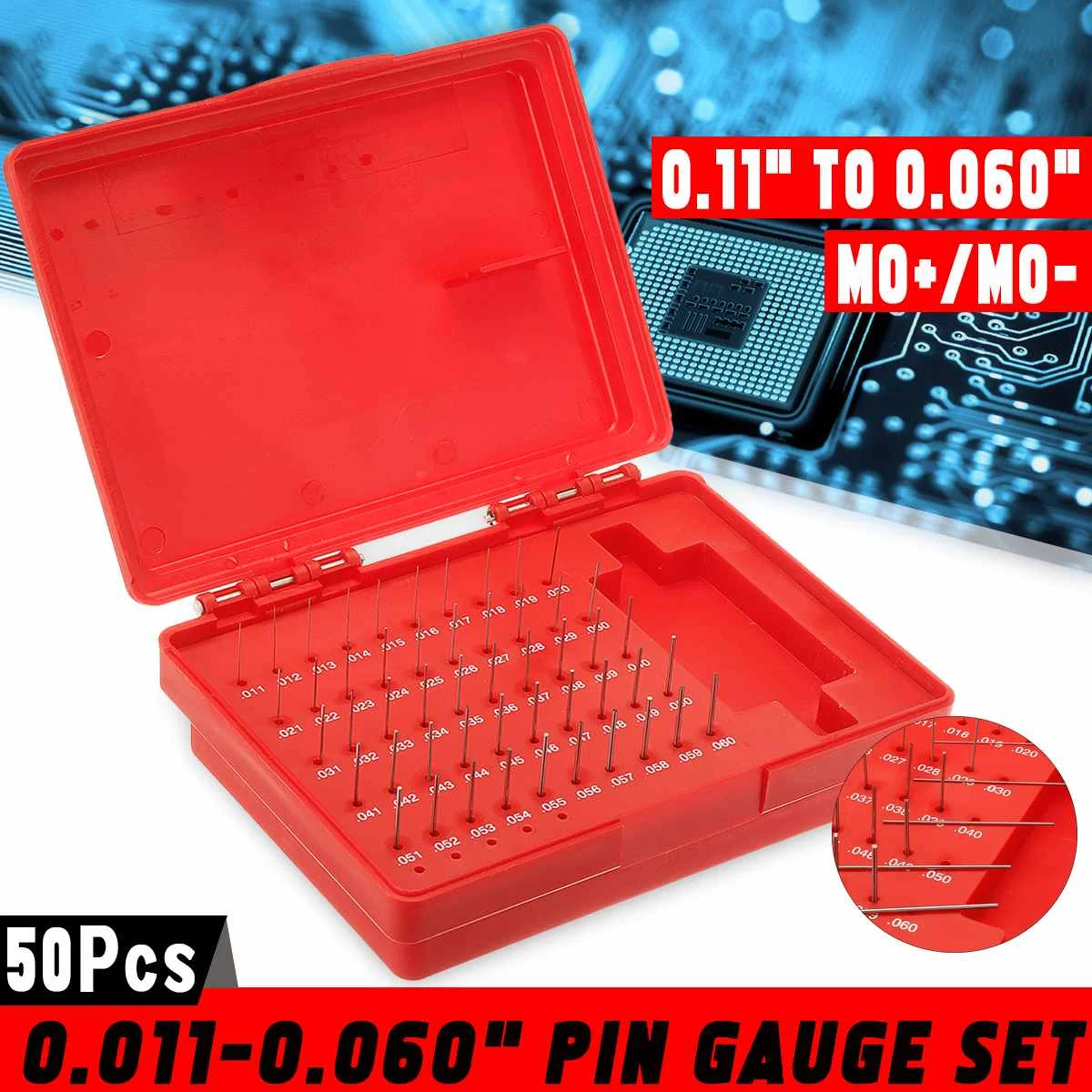 

50Pcs/Set Pin Gauge Set M0 Minus Plus 0.011-0.060" Precision-Measuring Tools Kit Bearing Steel GCr15 Material Convenient