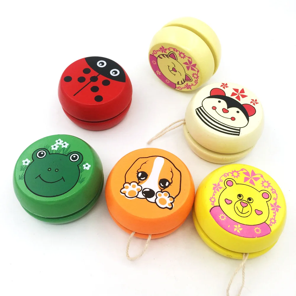 Деревянный мультфильм животных насекомых YO мяч спин Классические игрушки для