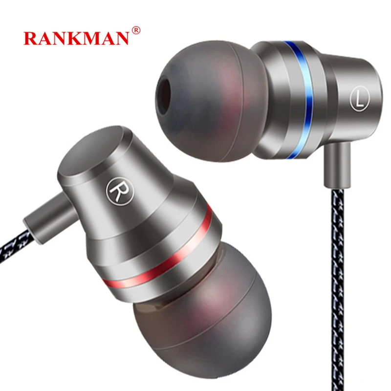 

Rankman Stereo HiFi Earphones 4D Bass Sport Earbuds 3.5 Plug In Ear Earphones with Mic for phones MP3 PC