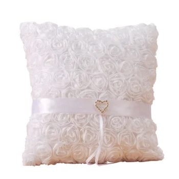 

Practical Boutique Bride To Be Wedding Ring Pillow For Wedding Decoration 20X20Cm Rose Heart Rhinestones Satin Bridal Cushion