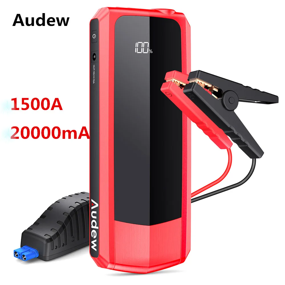 

AUDEW 20000mAh 1500A USB LCD Power Display Car Jump Starter Quick Charger Portable Power Bank Kit Emergency Car Jump Starter