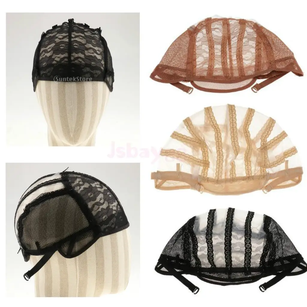 

1Pcs Soft Comfort Wig Making Base Inner Cap Adjustable Weave Breathable Weaving Lace Net Cap with Straps - Brown, Black, Beige