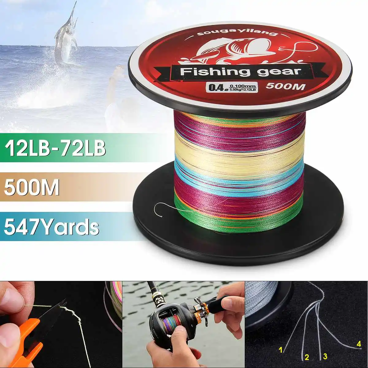 500M PE Braided Fishing Lines 4 Strands 12LB to 72LB Super Strong Multifilament Fishing Line