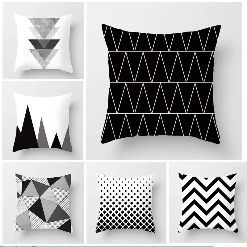 

Geometric Cushion Cover Classic Polyester Throw Pillow Case Striped Dotted Grid Triangular Geometric Art Cushion Cover 45*45cm