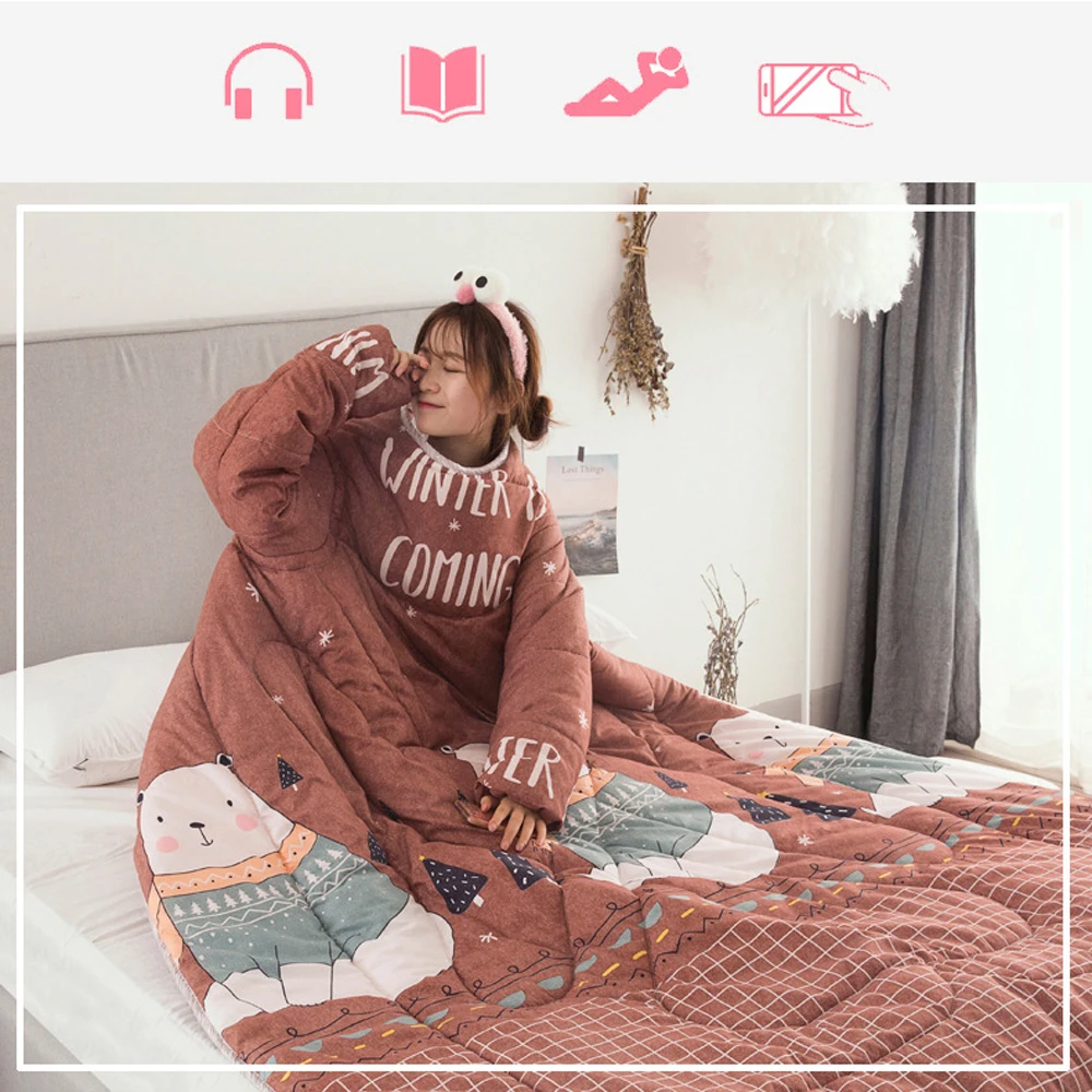 Warmful winter Comforters autumn Lazy Quilt with Sleeves family Blanket Cape Cloak Nap Blanket Dorm