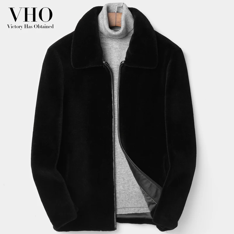 

VHO warm thick natural real fur lamb wool coats for men fashion casual Shearling motorcycle biker real genuine leather jacket