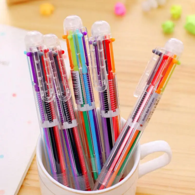 

Creative Multicolor Ballpoint Pen Lovely Oil Pen Stationery Press Six Color Oil Pen For Student Children Office & School Supply