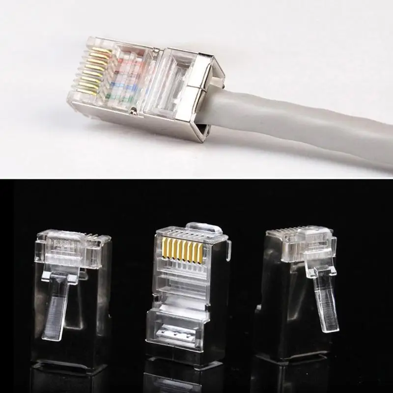 100pcs Crystal 8Pin RJ45 Modular Plug Rj-45 Network Cable Connector Adapter for Cat6 Rj45 Ethernet Cable Plugs Heads 100pcs Crystal 8Pin RJ45 Modular Plug Rj-45 Network Cable Connector Adapter for Cat6 Rj45 Ethernet Cable Plugs Heads