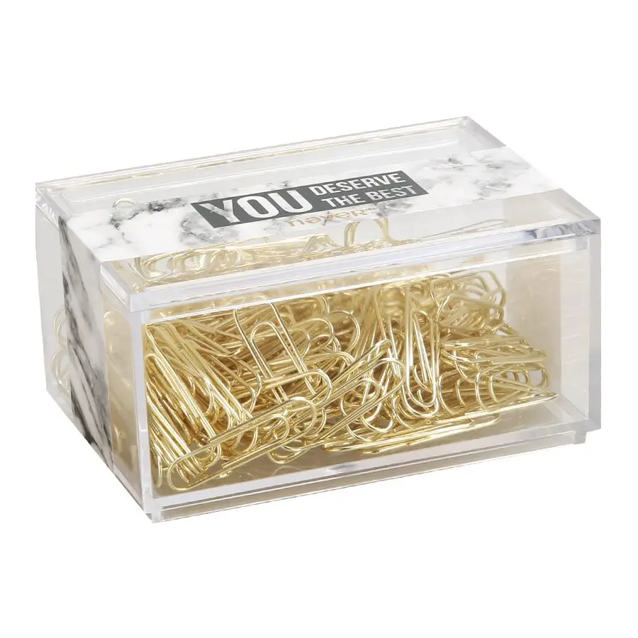 

PPYY NEW -NEVER 200pcs 1.1 inch Gold Paper Clips Iron Wire U Type Paper Clip in Reusable Marble White Paper Clip Holder for Of