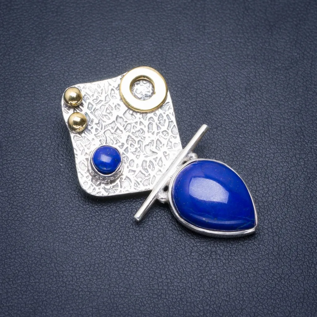 

Natural Two Tones Lapis Lazul Handmade Unique 925 Sterling Silver Pendant 1.5" A1566