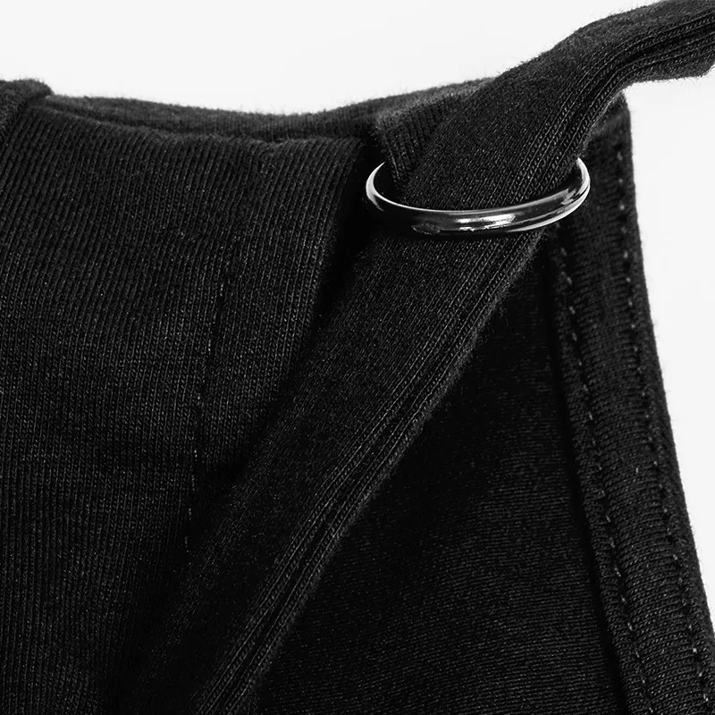 Готический Черный бандаж сетка строчка Сексуальная футболка мода короткий рукав