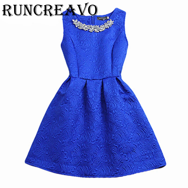 

Size S-2XL 2018 New Spring Summer Autumn Women O-neck Sleeveless Solid Color Appliques Ball Gown Base Dresses Vestidos Sundress