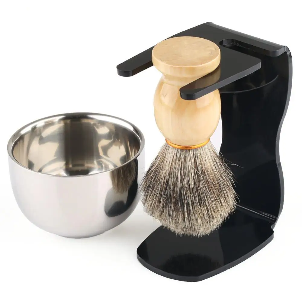 Men's Shaving Set Drip Brush Stand + Best Badger Hair Shaving Brush 4" Height + Double Layer