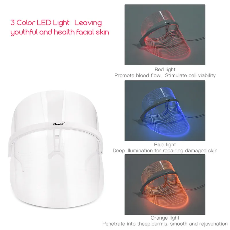 

LED Facial Mask 3 Colors Light Skin Rejuvenation Wrinkle Acne Removal Face Whitening Pore Cleaner Skin Care Beauty Machine