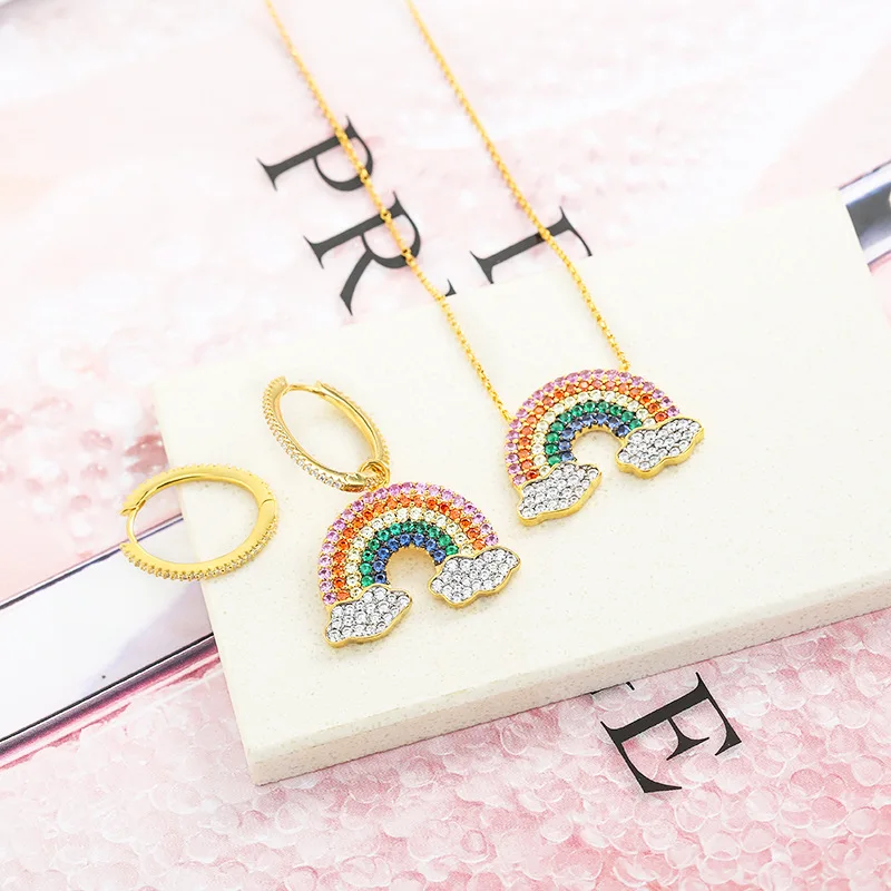 

Free shipping Asymmetric earring 925sterling silver necklace with colorful rainbow zircon collarbone smoke pull chain