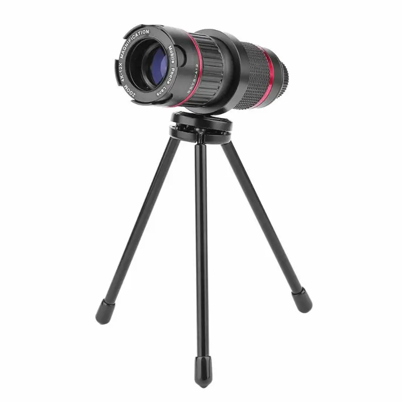 

Universal 4X-12X Telescope Optical Zoom Mobile Phone Lens HD Telescope Camera Clip Lens with Tripod for Outdoor Camping Hunting
