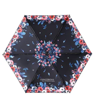 

Modern Style Floral Pongee Waterproof Umbrella 5 Folding Windproof Umbrella For Female Rainy Sunny Outdoor Accesories