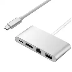 4 в 1 USB-C Тип-C к HDMI 4 K + RJ45 Gigabit Ethernet сетевой карты + Тип-C PD otg-концентратор Кабель-адаптер для MacBook