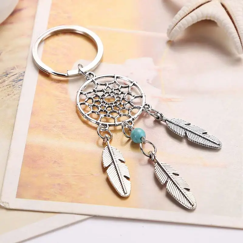 

Jewelry Gift Pink Green Beads Dreamcatcher Feather Wind Chimes Dream Catcher Key Chain Simple Fashion Key Ring Buckle Pendant