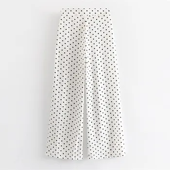 

Hot Fashion Spring Summer Polka Dot White Pants Casual Wide Leg Side Zipper Long Trousers