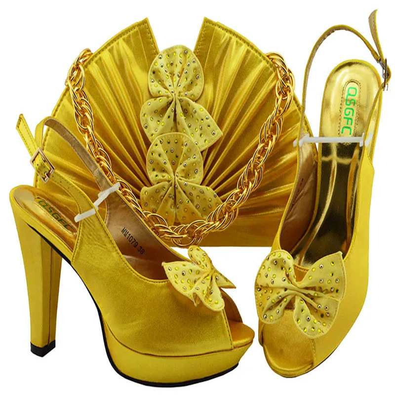 

MM1079 New arrival yellow Mary Janes African shoes and bags set for wedding/party high heels 11.5cm