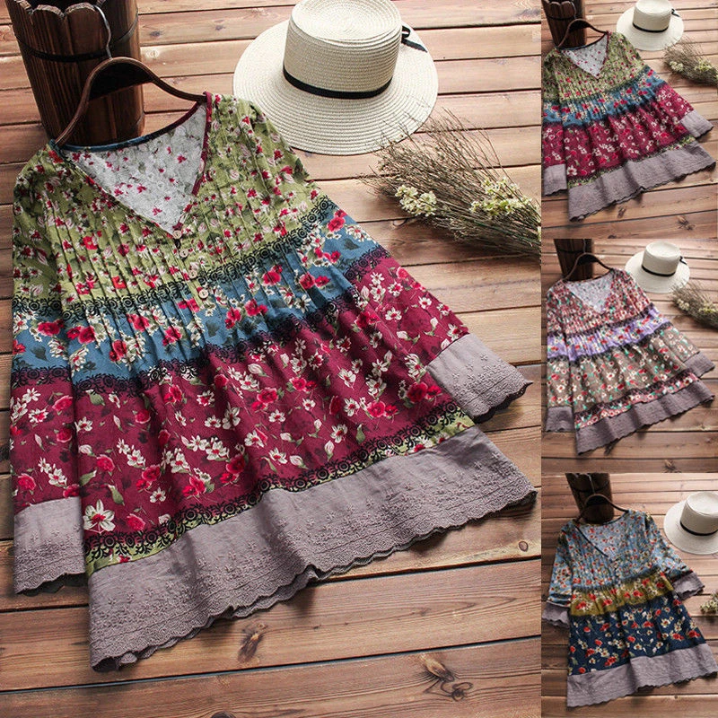 Женская свободная Блузка Boho рубашка с рукавом 3/4 и треугольным вырезом осенняя S