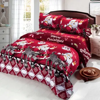 

4pcs Cotton Material 3D Printed Cartoon Merry Christmas Gift Santa Claus Bedding Set Bedclothes Cover Bed Sheet 2 Pillowcases