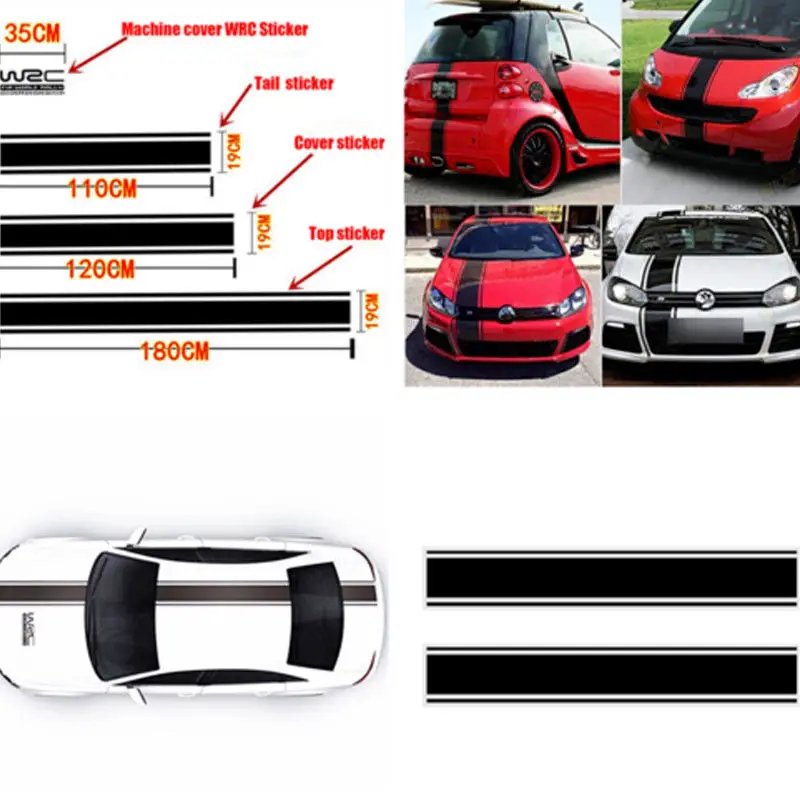 

4 PCS Vinyl Hood Roof Trunk Racing Stripe Car Sticker Decal For BMW VW AUDI FORD