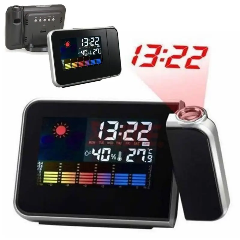 

Digital Weather LCD Clock Snooze Alarm Clock Projector Display LED Backlight Temperature Humidity Table Desktop Clocks Projector