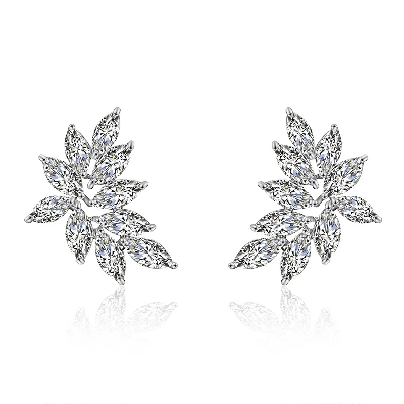 

Delicate Cubic Zircon Crystal With Sliver Color Handmade Fashionable Flower Drop Earring For Women Wedding