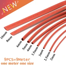 9 шт./лот 2:1 термоусадочная трубка термоусадочный рукав термоусадочный изоляционный провод кабель 600 в 9 шт. каждый размер от 2 до 10 мм(1 шт. = 1 м