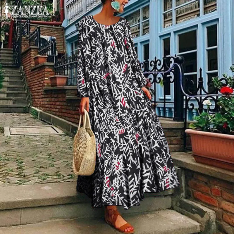 

Bohemain Maxi Dress 2019 ZANZEA Women's Sundress Female Long Sleeve Summer Tunic Vestidos Fashion Print Robe Femme Oversized 5XL