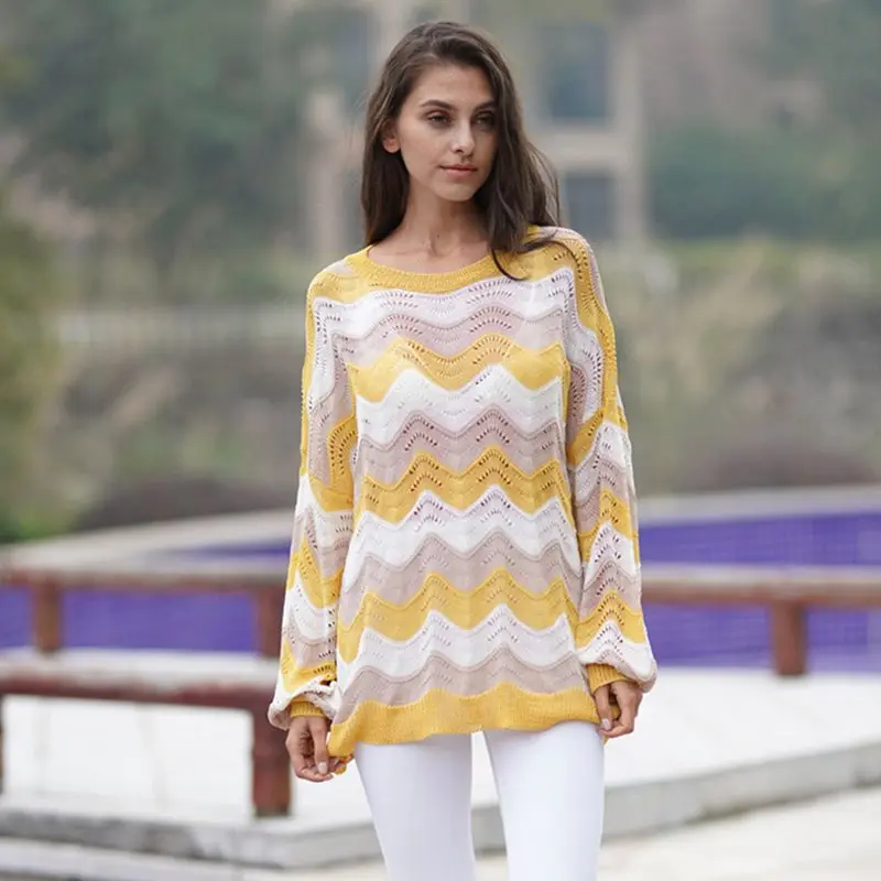 Brand Boho Stripe Knitted Sweater Women Stylish Hollow Out Yellow Street Loose Pullovers Ladies Autumn Thin Casual Knitwear Top Brand Boho Stripe Knitted Sweater Women Stylish Hollow Out Yellow Street Loose Pullovers Ladies Autumn Thin Casual Knitwear Top