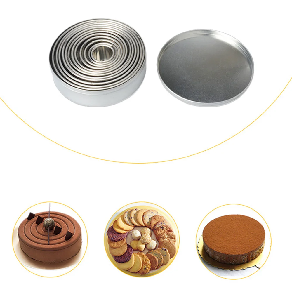 

Konesky12pcs/set Retractable Stainless Steel Circle Mousse Ring Cake Baking Tool Set Size Shape Adjustable Bakeware Silver