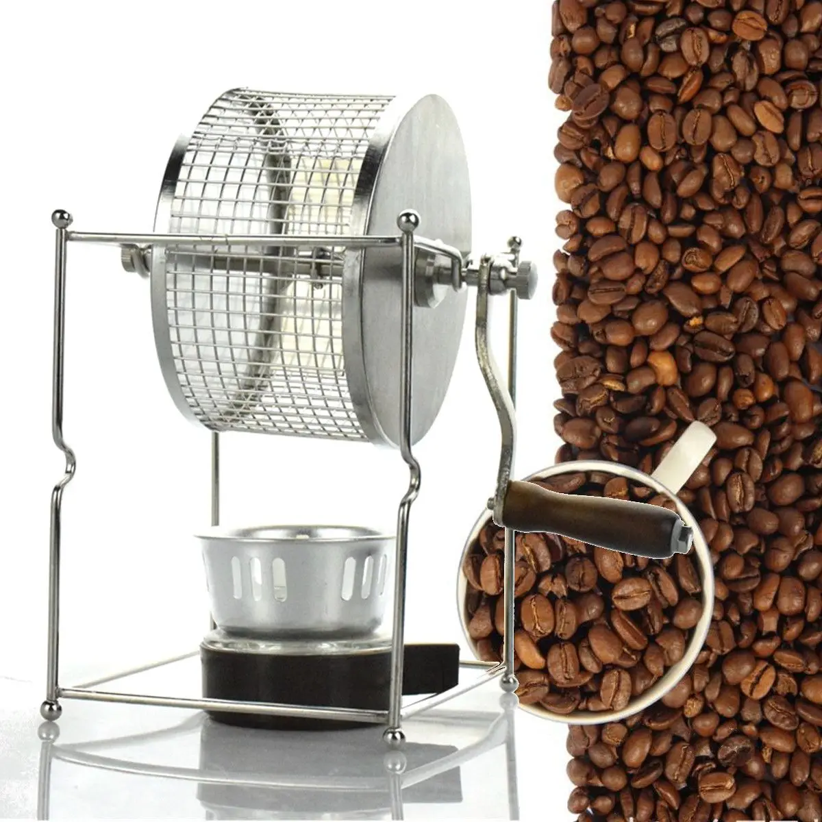 

Stainless Steel Coffee Beans Baking Machine Manual Coffee Roaster Roller Kitchen Accessories Appliances Coffee Tools Barista
