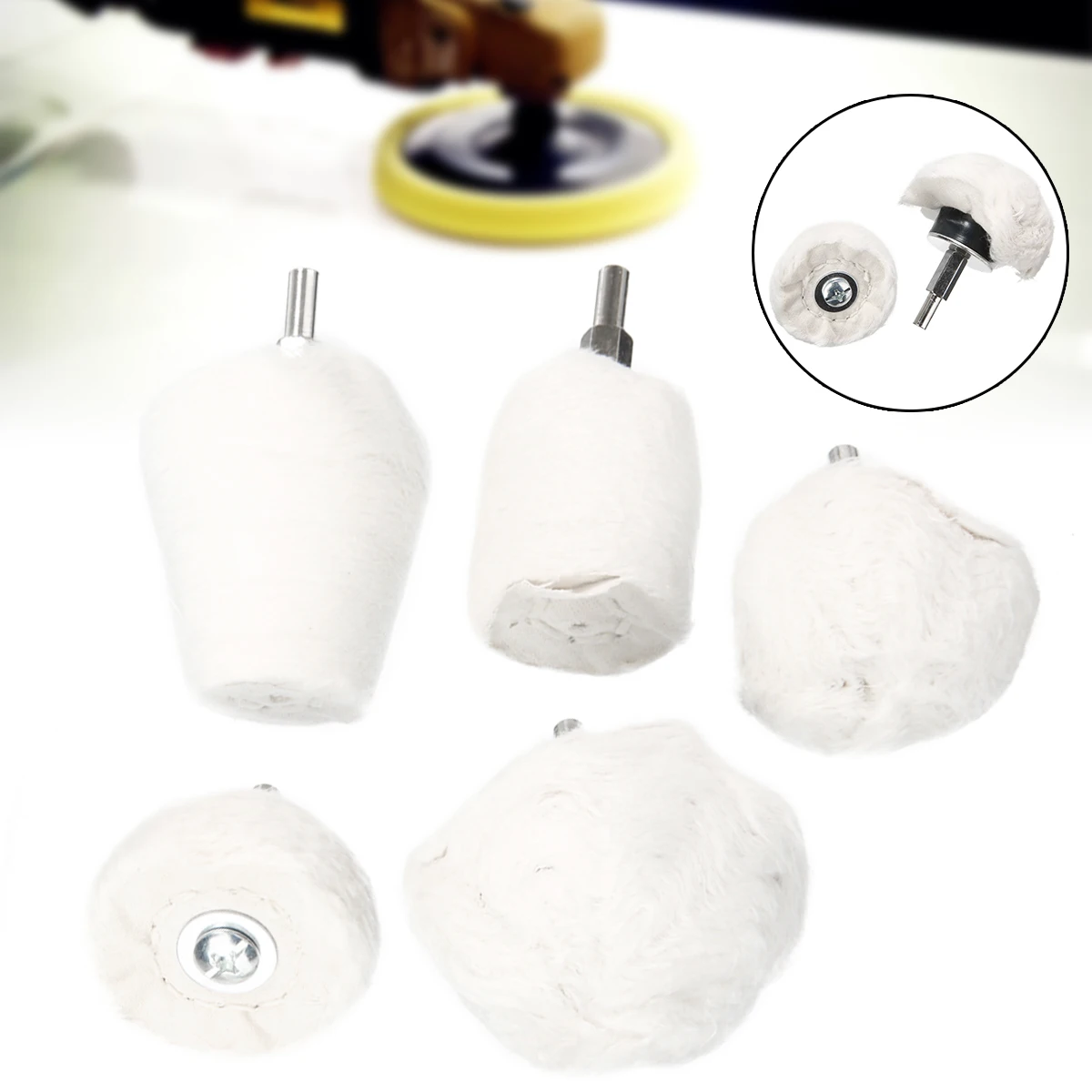 

5pcs New Car Motorcycle Polishing Wheel Attachment Polishing Buffing Tool Kit White Polishing Buffer Pads Rod Cloth Wheels