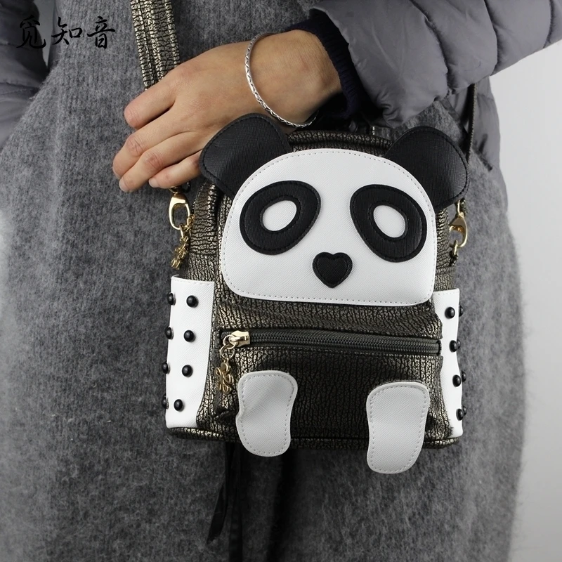 ##BUY Super Quality Leather Backpack Cute Panda School Bags For Teenagers Girls Kawaii Children Backpacks Rugzak Femininas