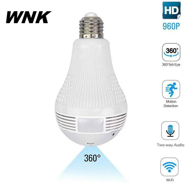 2019 WNK 360 градусов панорамный рыбий глаз WiFi IP камера лампа домашняя безопасности
