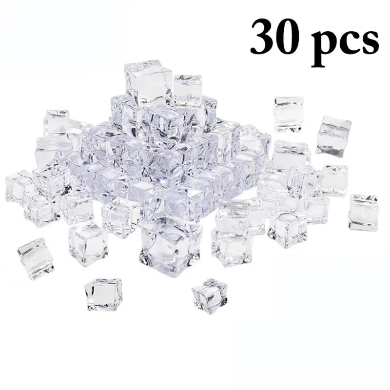 

30mm 30pcs Reusable Fake Ice Cubes Artificial Acrylic Crystal Cubes Wedding Party Decor Whisky Drinks Display Photography Props