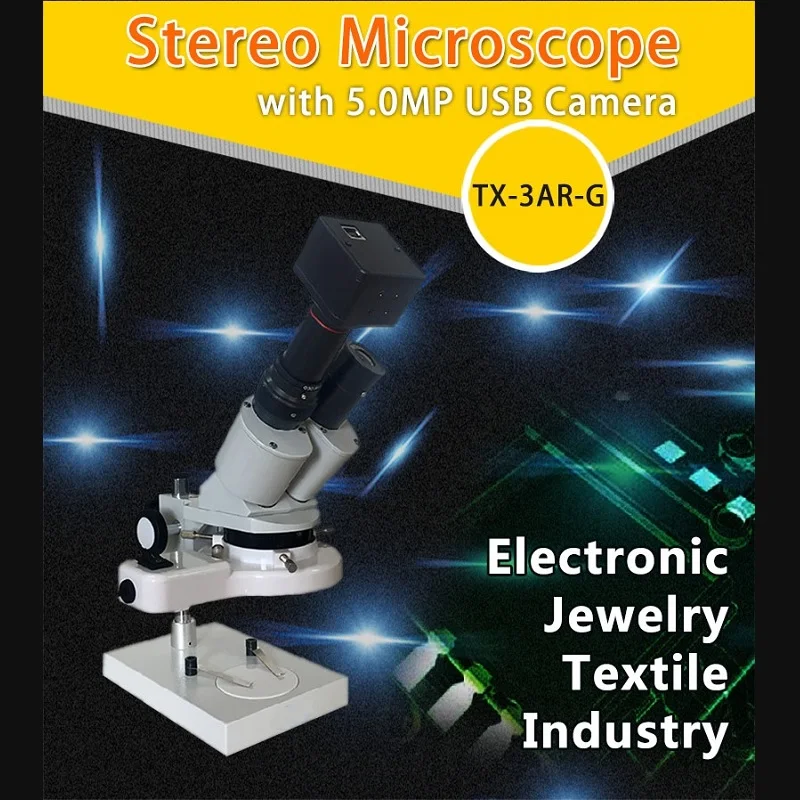 20X-40X Illuminated Digital Stereo Microscope with External Fluorescence Ring Light 5.0MP USB Camera Industrial Textiles