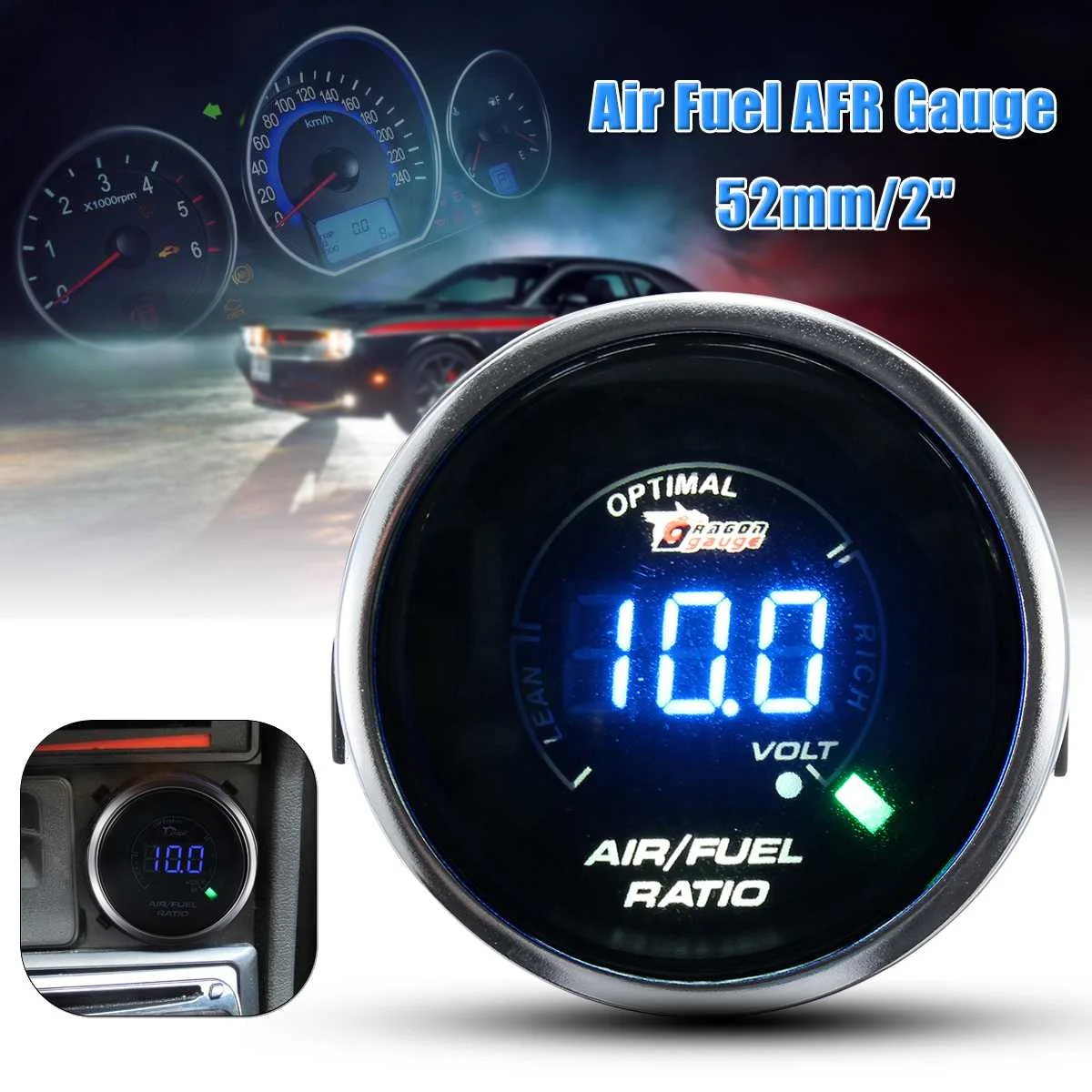 

Universal 12V Car 52mm 2inch Air Fuel Ratio AFR Gauge Meter LED Digital Display Smoke Lens