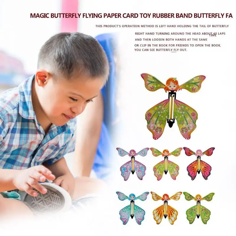

Magic Butterfly Flying Paper Card Toy Rubber Band Butterfly Fairy Toy Trick