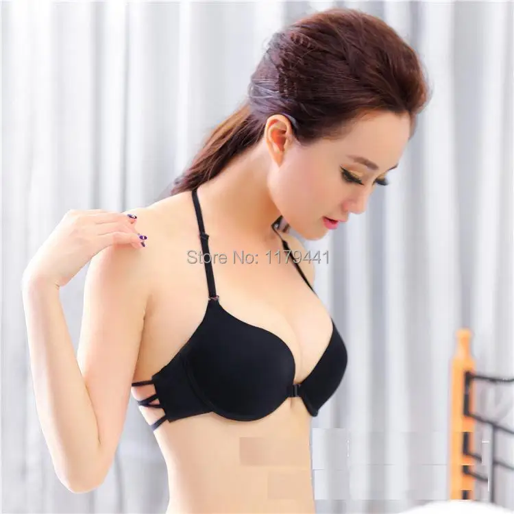 

2019 Free Shipping Fashion Teenage Girls Sexy Beautiful Back Neck Cross Line Soild Up Brassiere,front Closure Bra Young Girl