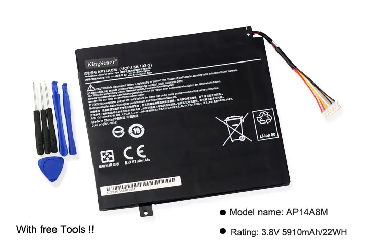 Bateria do Portátil para Acer Iconia Tab 10 A3-a20 A3-a20fhd Sw5011 Sw5-012 Ap14a4m 3.8v 5910mah Novo Kingsener-ap14a8m - Imagem 2