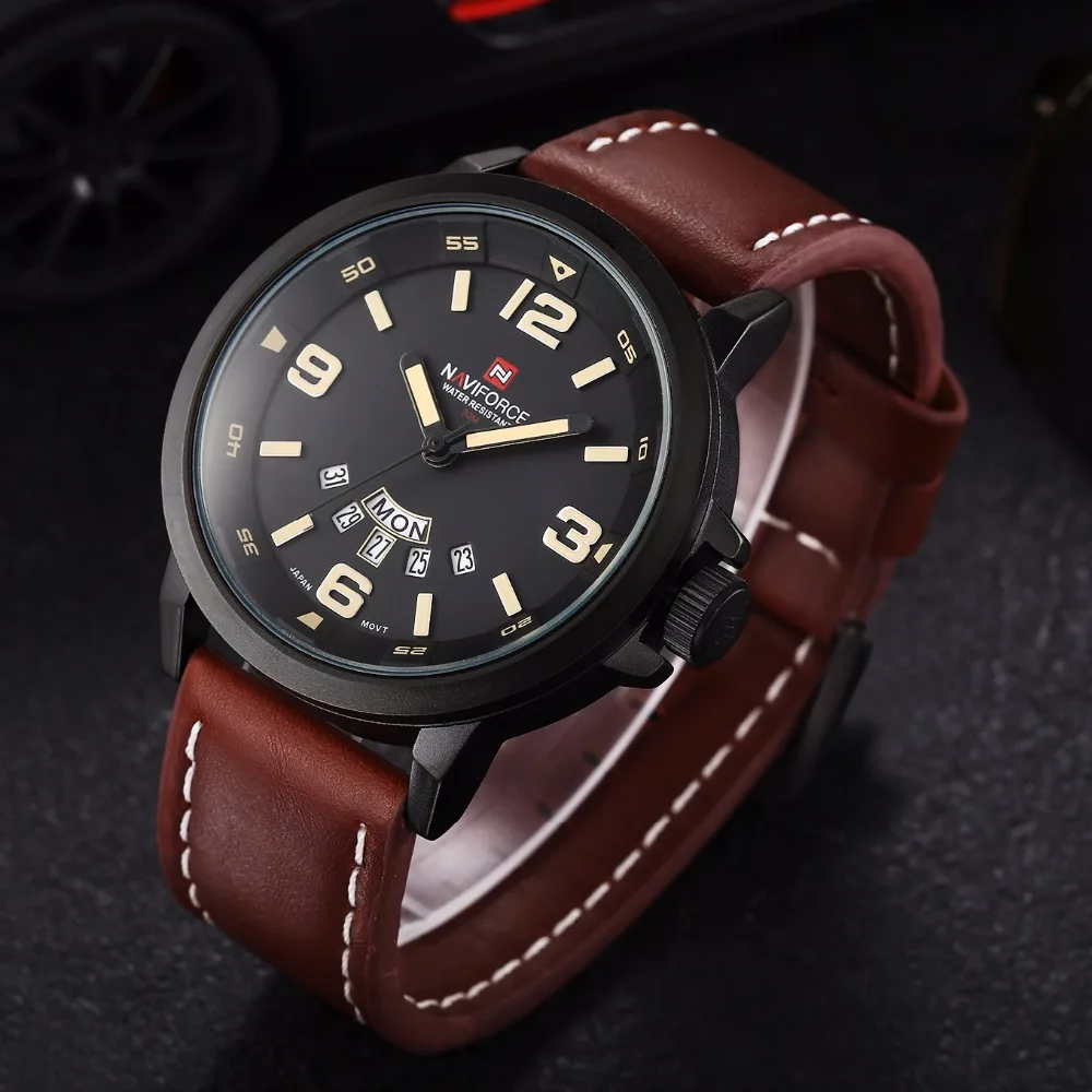 

relogio masculino NAVIFORCE watches men luxury brand Quartz wristwatches leather strap waterproof sports men watch army watch